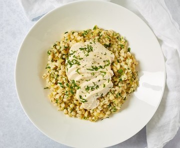 Steamed Chicken Breast with Pearl Barley Risotto
